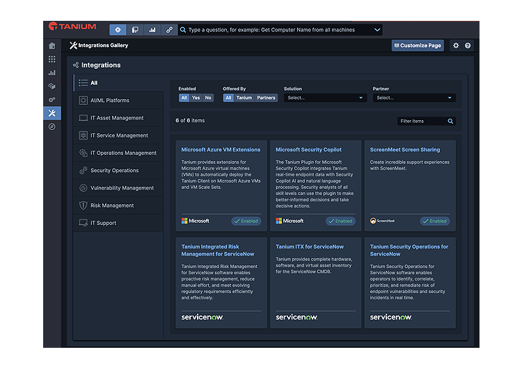 Integrations Gallery Screen for mobile devices