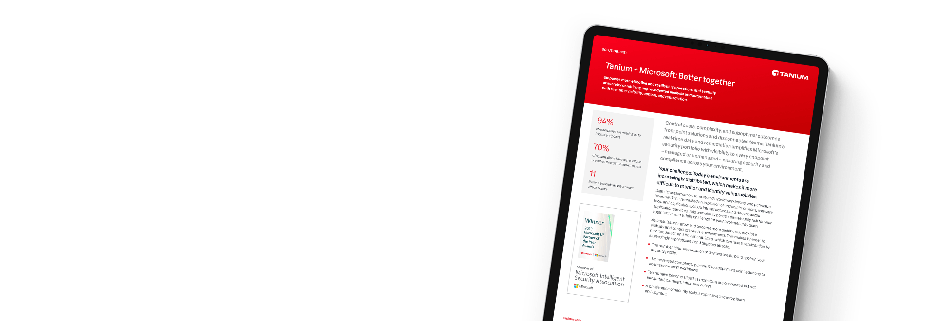 Tablet showing Tanium and Microsoft solution brief
