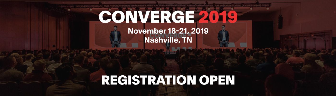 CONVERGE 2019 promotional banner showing conference dates in Nashville