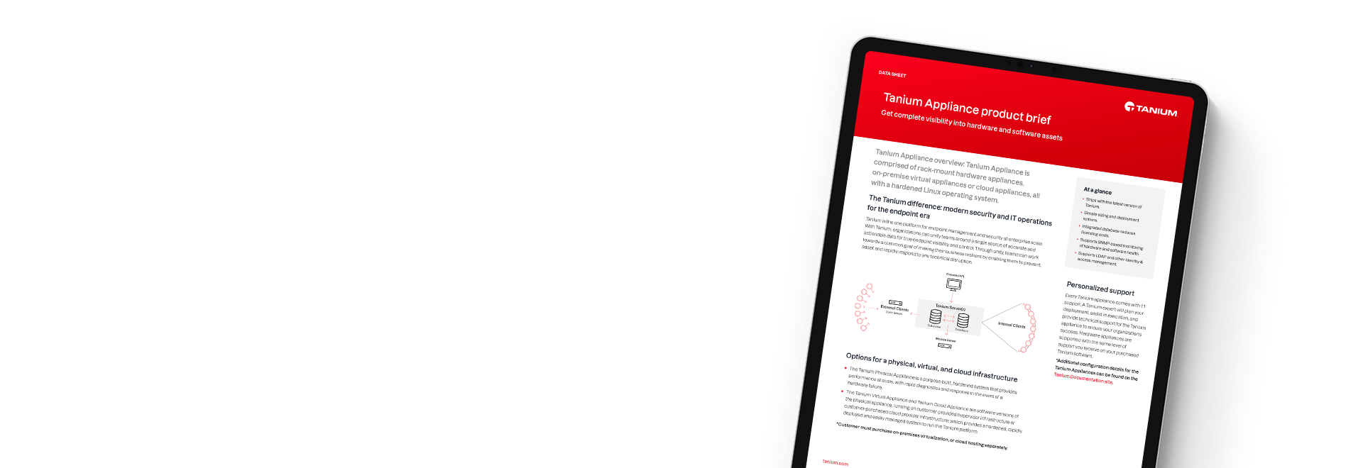 Tablet showing Tanium Infrastructure product brief with architecture overview