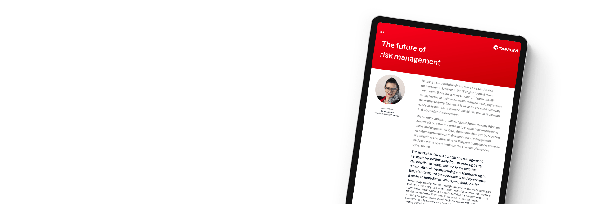 Tablet showing Q&A the future of risk management