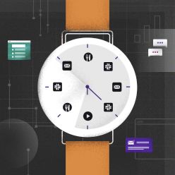 Icon illustration of smartwatch with security monitoring
