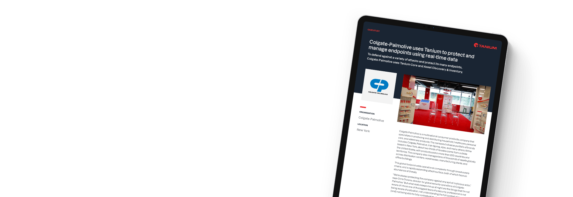 Colgate-Palmolive uses Tanium to protect and manage endpoints case study on tablet