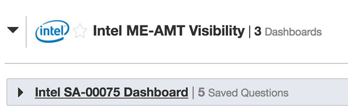 Screenshot of Intel dashboard menus for AMT vulnerability
