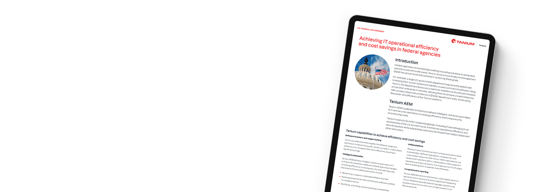Achieving IT operational efficiency and cost savings in federal agencies document with Capitol building photo