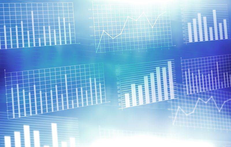 Abstract business analytics visualization with overlapping charts and graphs