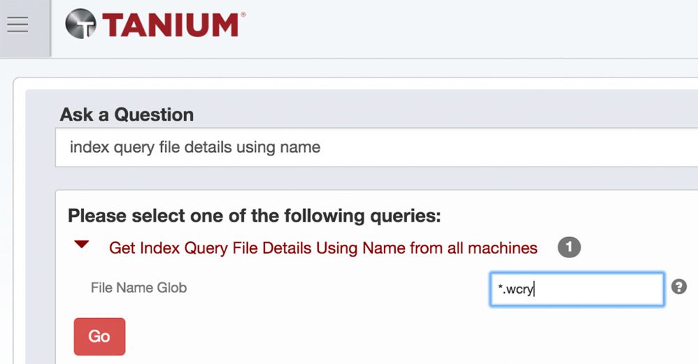 Tanium query interface for searching files on machines with specified file name pattern
