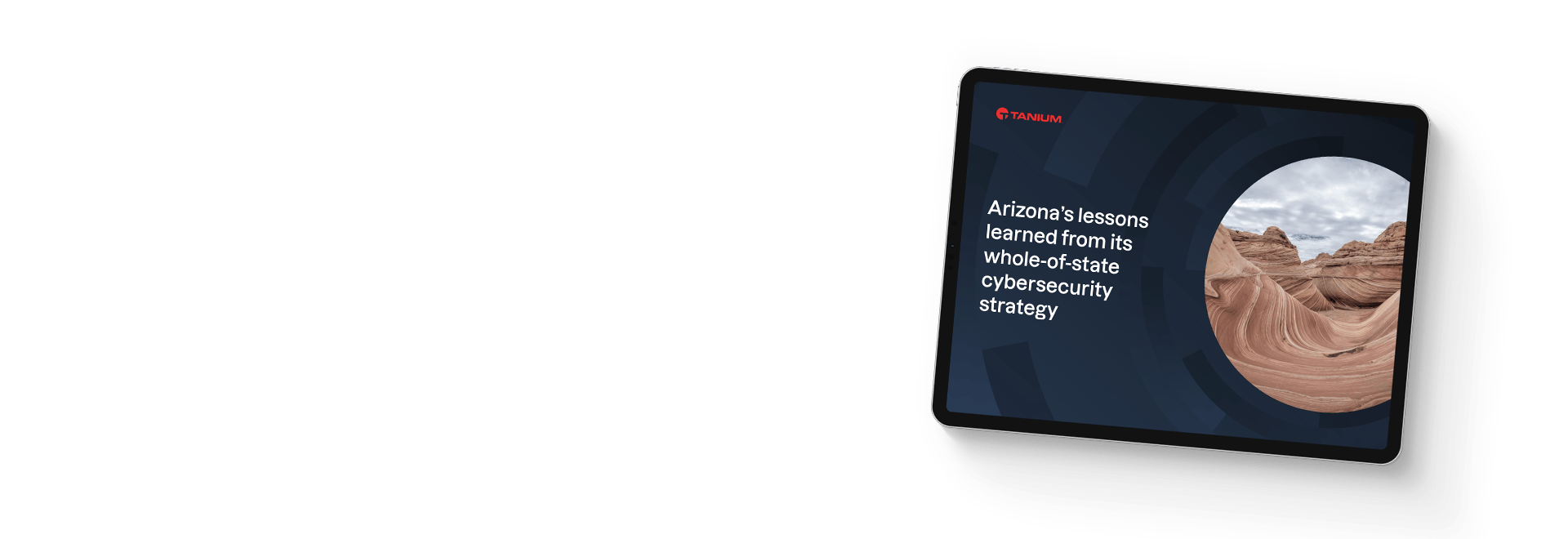 Tablet displaying ebook 'Arizona's lessons learned from its whole-of-state cybersecurity strategy'