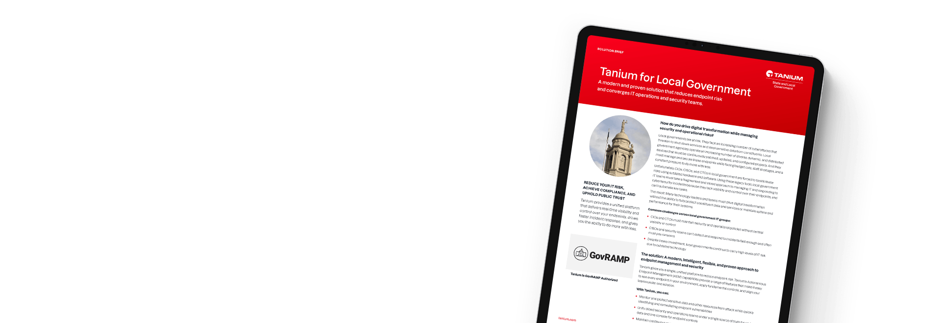Tablet showing Tanium for local government solution