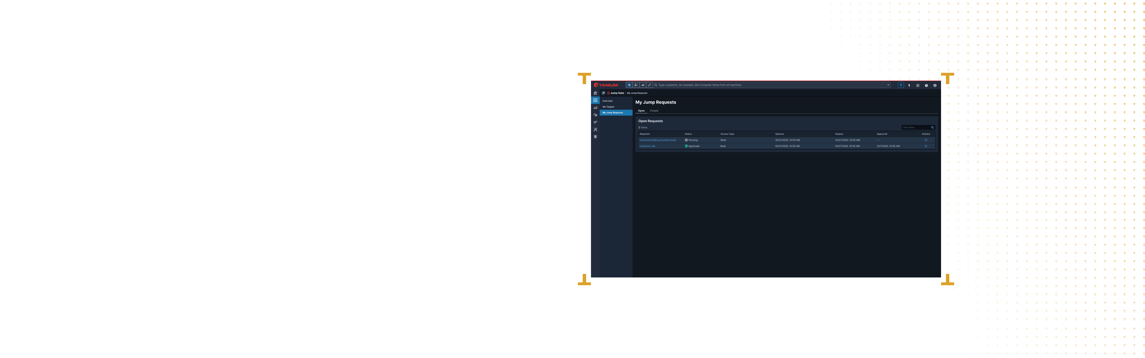 Tanium Jump Gate hero dashboard mockup with access control visualization