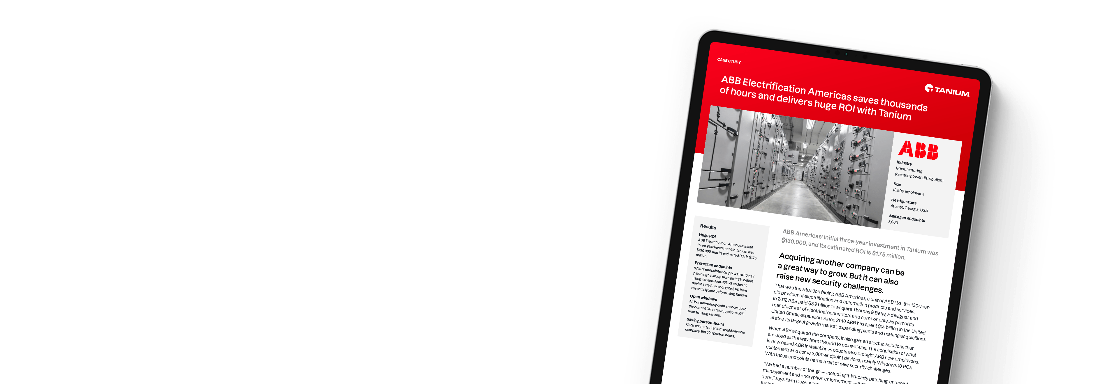Tablet displaying case study 'ABB Electrification Americas case study'