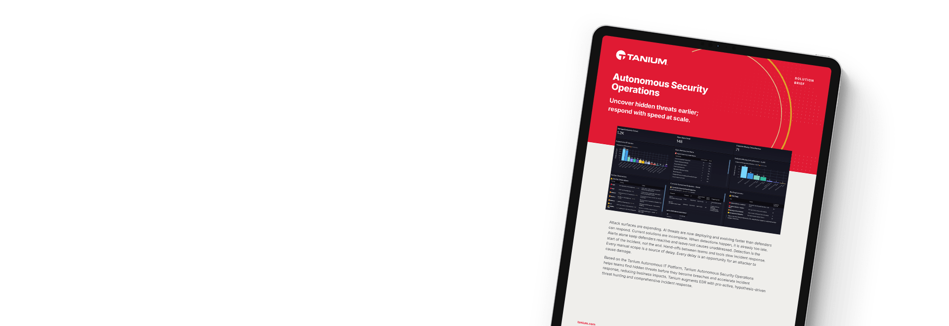 Tablet displaying Tanium Security Operations solution brief with threat response
