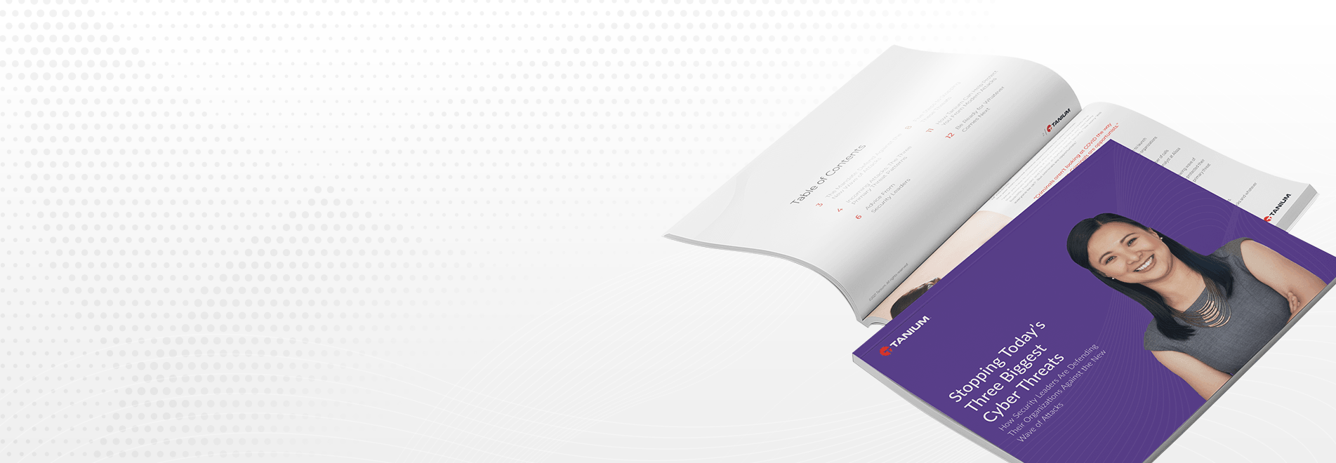 Tablet displaying Stopping today's three biggest cyber threats eBook