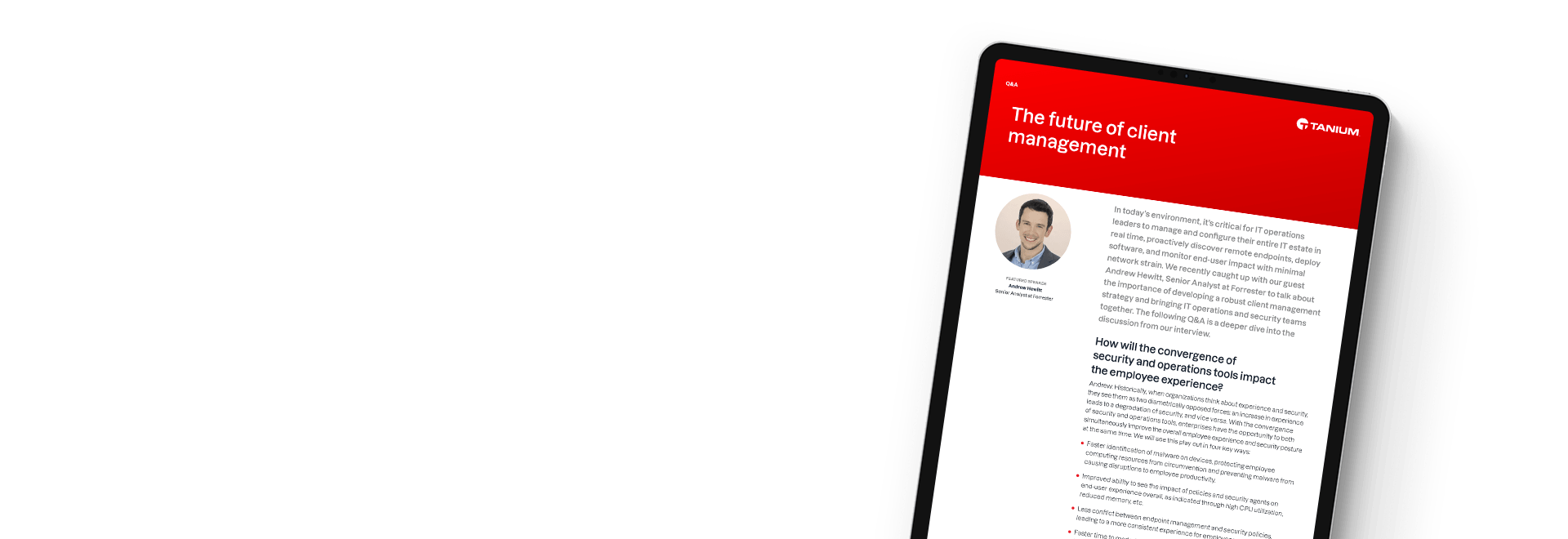 Tablet showing Q&A the future of client management