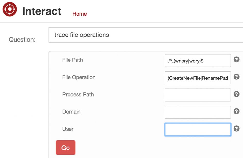 Tanium query form for tracing WannaCry ransomware file operations on systems